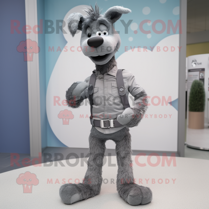 Gray Dog mascot costume character dressed with a Skinny Jeans and Smartwatches Gray Dog mascot costume character dressed with a Skinny Jeans and Smartwatches