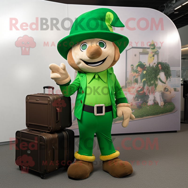 Olive Leprechaun Hat mascot costume character dressed with a Jumpsuit and Wallets