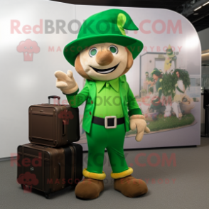 Olive Leprechaun Hat mascot costume character dressed with a Jumpsuit and Wallets