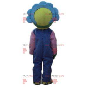 Mascot pretty yellow and blue flower cute and colorful -