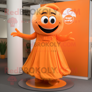 Orange Momentum mascot costume character dressed with a Maxi Skirt and Shoe laces