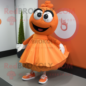 Orange Momentum mascot costume character dressed with a Maxi Skirt and Shoe laces