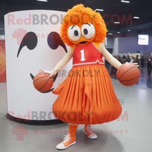 Orange Momentum mascot costume character dressed with a Maxi Skirt and Shoe laces