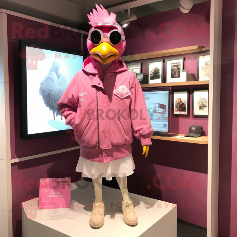 Pink Hens mascot costume character dressed with a Windbreaker and Brooches