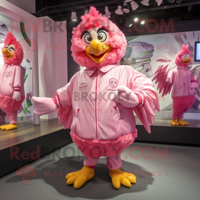 Pink Hens mascot costume character dressed with a Windbreaker and Brooches