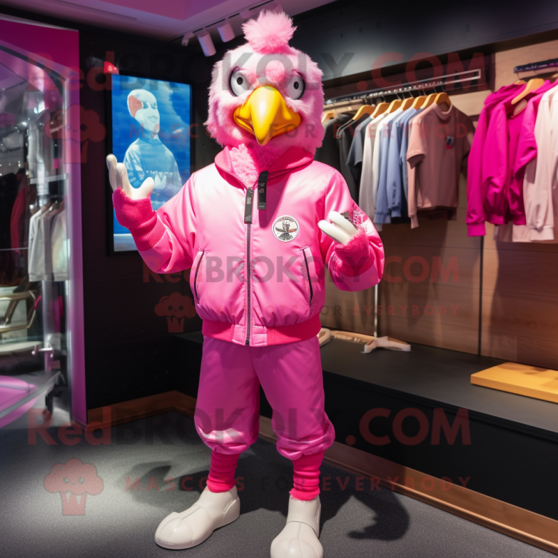 Pink Hens mascot costume character dressed with a Windbreaker and Brooches