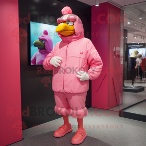Pink Hens mascot costume character dressed with a Windbreaker and Brooches