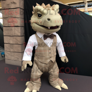 Tan Ankylosaurus mascot costume character dressed with a Dress Shirt and Pocket squares