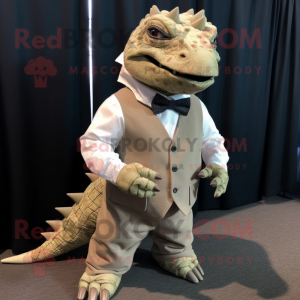 Tan Ankylosaurus mascot costume character dressed with a Dress Shirt and Pocket squares