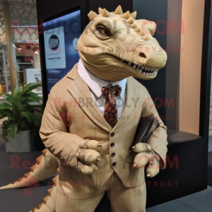 Tan Ankylosaurus mascot costume character dressed with a Dress Shirt and Pocket squares