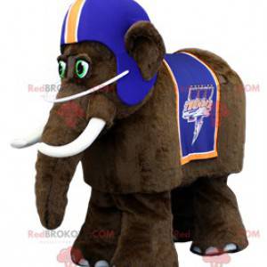 Mascotte bruine mammoet met een blauwe helm - Redbrokoly.com