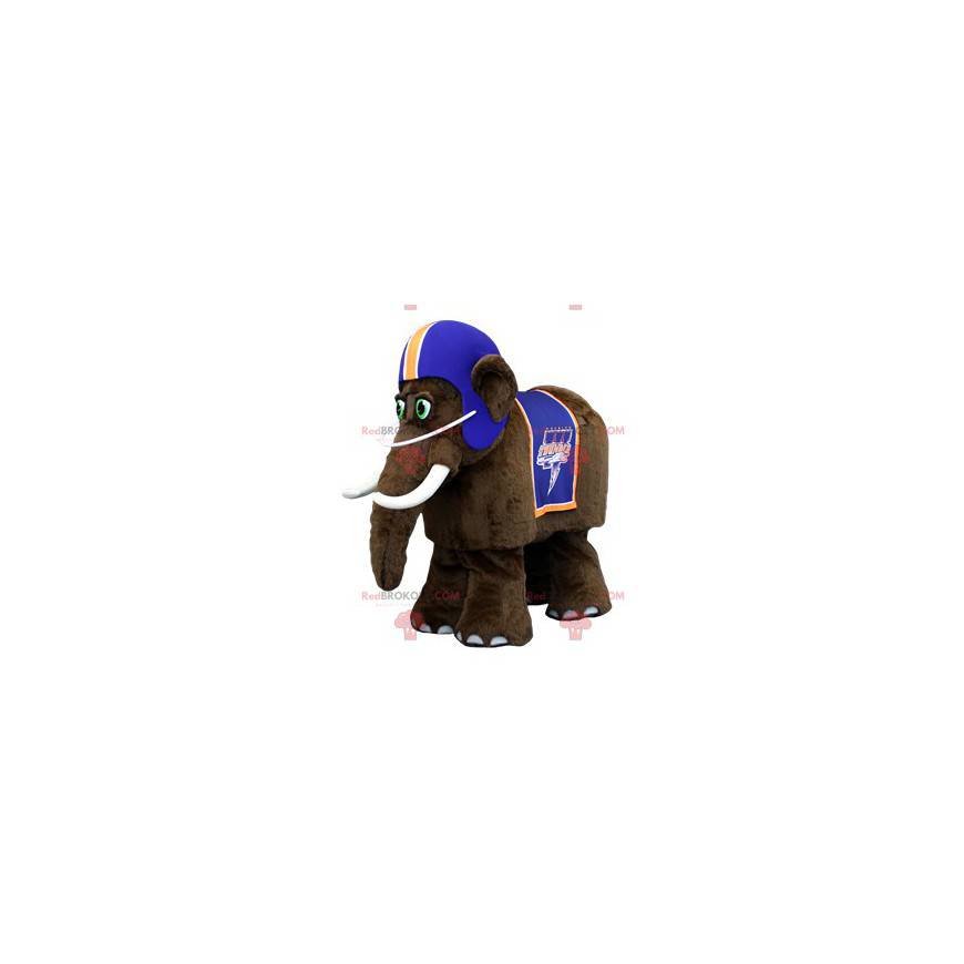 Braunes Mammutmaskottchen mit blauem Helm - Redbrokoly.com