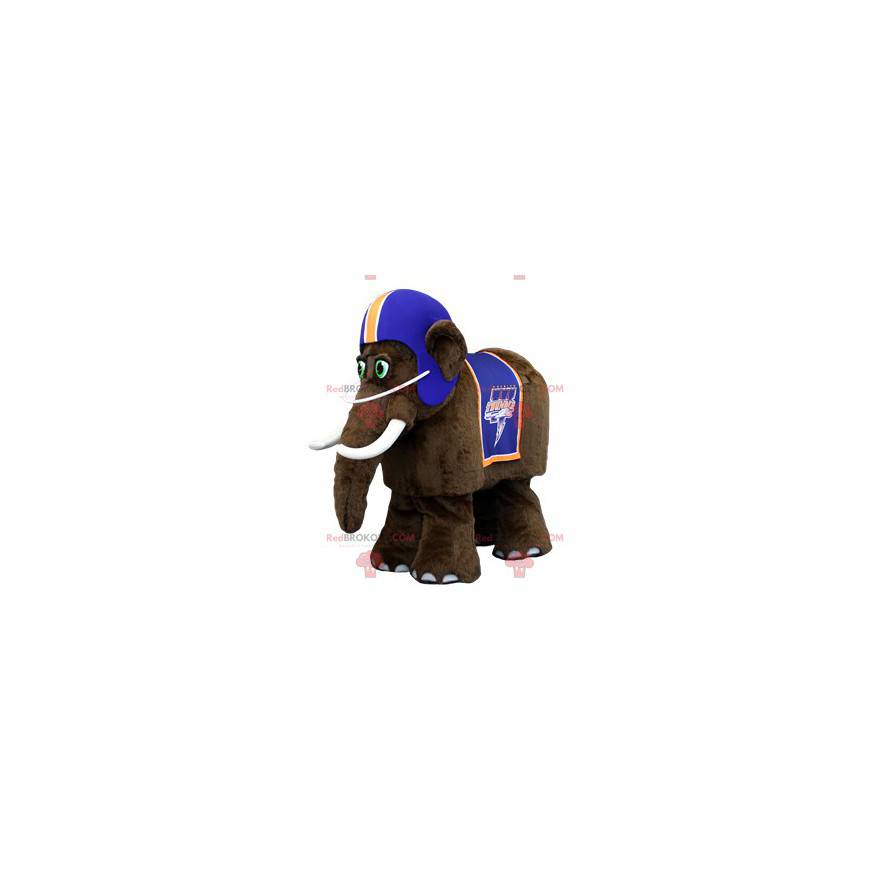 Brown mammoth mascot with a blue helmet - Redbrokoly.com