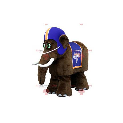 Mascote mamute marrom com capacete azul - Redbrokoly.com