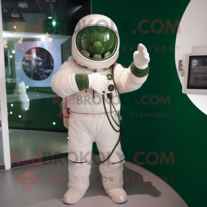 Forest Green Astronaut mascot costume character dressed with a Waistcoat and Gloves