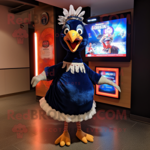 Navy Turkey mascot costume character dressed with a Cocktail Dress and Bracelets