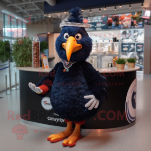 Navy Turkey mascot costume character dressed with a Cocktail Dress and Bracelets