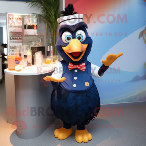 Navy Turkey mascot costume character dressed with a Cocktail Dress and Bracelets