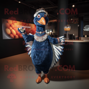 Navy Turkey mascot costume character dressed with a Cocktail Dress and Bracelets