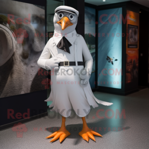 Silver Seagull mascot costume character dressed with a Culottes and Ties