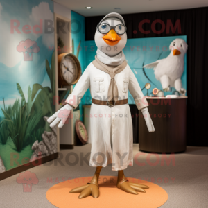 Silver Seagull mascot costume character dressed with a Culottes and Ties