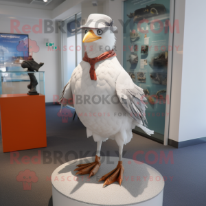 Silver Seagull mascot costume character dressed with a Culottes and Ties