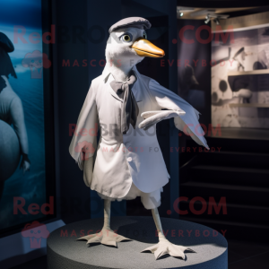 Silver Seagull mascot costume character dressed with a Culottes and Ties