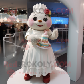 nan Wedding Cake mascot costume character dressed with a A-Line Dress and Mittens