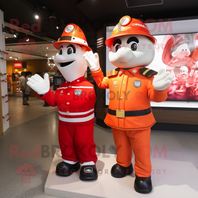 nan Fire Fighter mascot costume character dressed with a Polo Tee and Cummerbunds nan Fire Fighter mascot costume character dressed with a Polo Tee and Cummerbunds