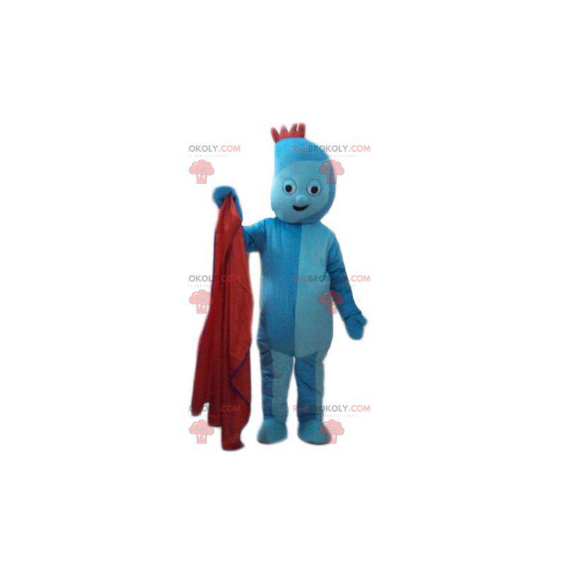 Mascota de muñeco de nieve azul con una cresta roja -