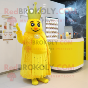 Lemon Yellow King mascot costume character dressed with a Cocktail Dress and Gloves