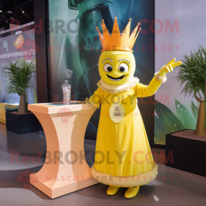 Lemon Yellow King mascot costume character dressed with a Cocktail Dress and Gloves