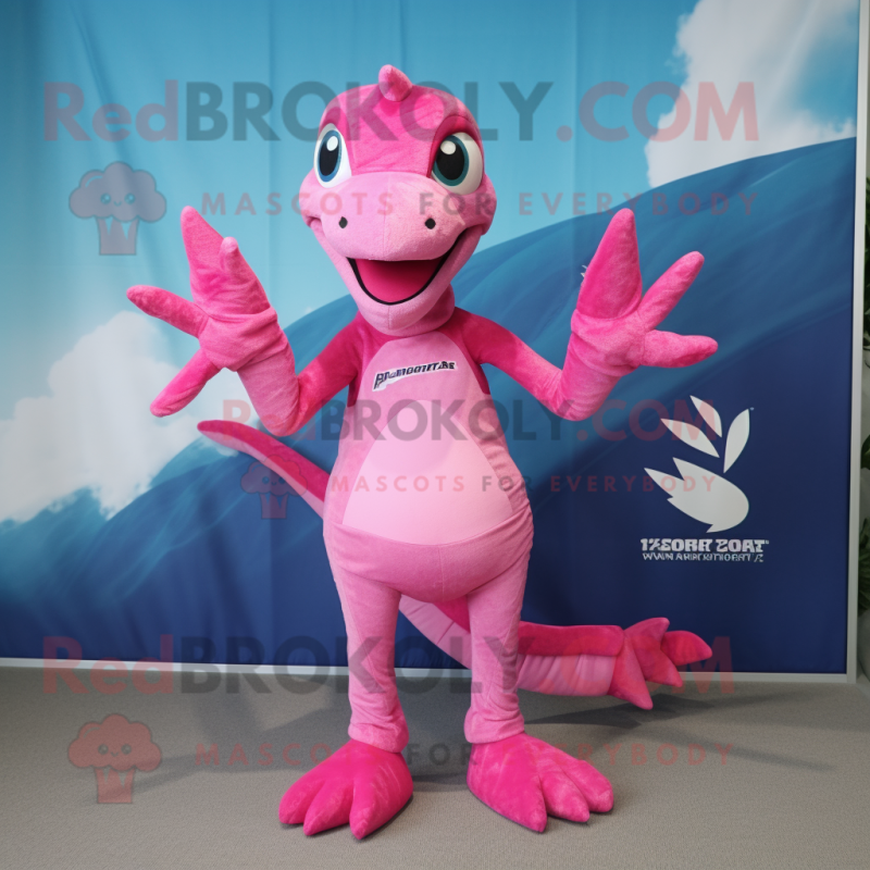 Pink Dimorphodon mascot costume character dressed with a Rash Guard and Wraps