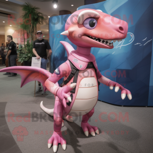 Pink Dimorphodon mascot costume character dressed with a Rash Guard and Wraps