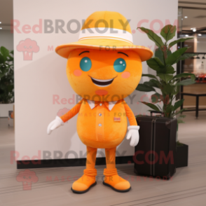 Orange Grapefruit mascot costume character dressed with a Bootcut Jeans and Clutch bags