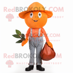 Orange Grapefruit mascot costume character dressed with a Bootcut Jeans and Clutch bags