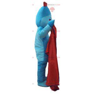 Blå snögubbe maskot med en röd topp - Redbrokoly.com