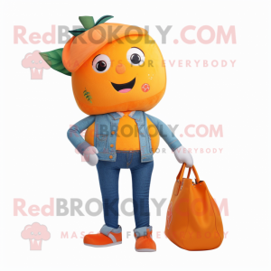 Orange Grapefruit mascot costume character dressed with a Bootcut Jeans and Clutch bags