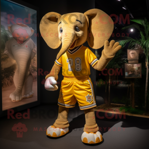 Gold Elephant mascot costume character dressed with a Bermuda Shorts and Anklets