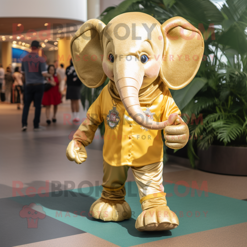 Gold Elephant mascot costume character dressed with a Bermuda Shorts and Anklets