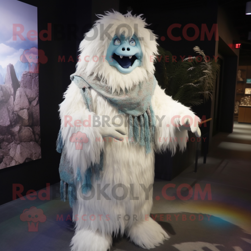 nan Yeti mascot costume character dressed with a Shift Dress and Scarves nan Yeti mascot costume character dressed with a Shift Dress and Scarves