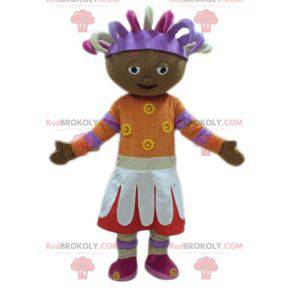 Mascota de niña africana en traje colorido - Redbrokoly.com