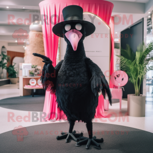 Black Flamingo mascot costume character dressed with a Jeggings and Hat pins
