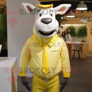 Lemon Yellow Beef Stroganoff mascot costume character dressed with a Oxford Shirt and Cufflinks