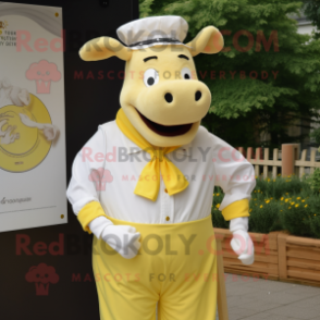 Lemon Yellow Beef Stroganoff mascot costume character dressed with a Oxford Shirt and Cufflinks