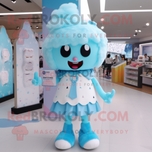 Sky Blue Ice Cream mascot costume character dressed with a Mini Skirt and Lapel pins