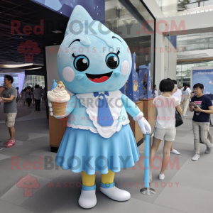 Sky Blue Ice Cream mascot costume character dressed with a Mini Skirt and Lapel pins