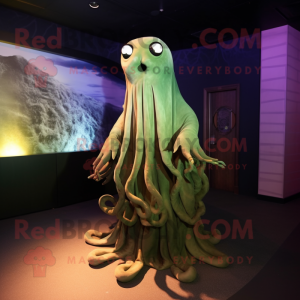 Olive Kraken mascot costume character dressed with a Evening Gown and Ties