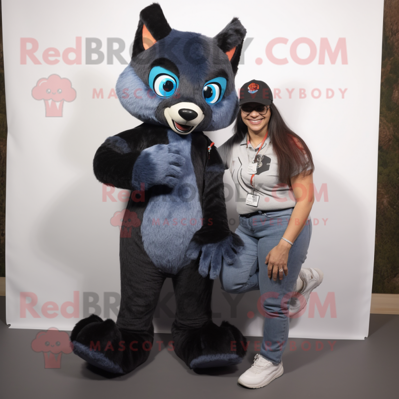 Black Fox mascot costume character dressed with a Boyfriend Jeans and Foot pads