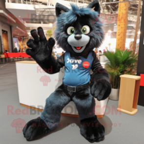 Black Fox mascot costume character dressed with a Boyfriend Jeans and Foot pads